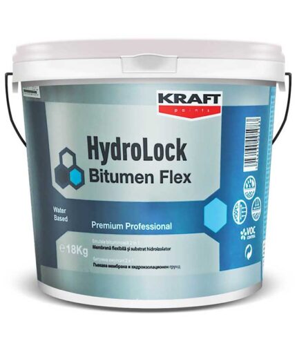 Hidroizolatie KRAFT HydroLock Bitumen Flex este o emulsie bituminoasa pe baza de apa: bitum, aditivi si cauciuc sintetic. Bariera impotriva apei si vaporilor.