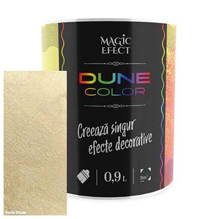Vopsea cu efect decorativ Magic Efect dune vanilla dream este o vopsea acrilică pe bază de apă, pigmenți perlați, nisipuri fine cuarțoase și aditivi speciali.
