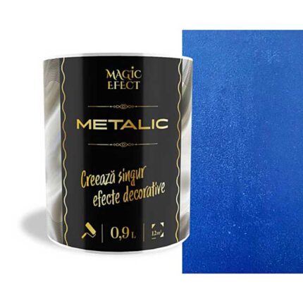 Vopsea cu efect metalic Magic Efect albastru este în tonuri metalice si oferă un aspect elegant, luminos și introduce un lux atemporal pereților.