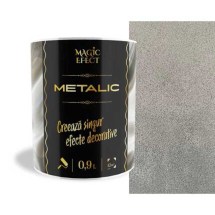 Vopsea cu efect metalic Magic Efect argintiu cu glitere este în tonuri metalice si oferă un aspect elegant, luminos și introduce un lux atemporal pereților.